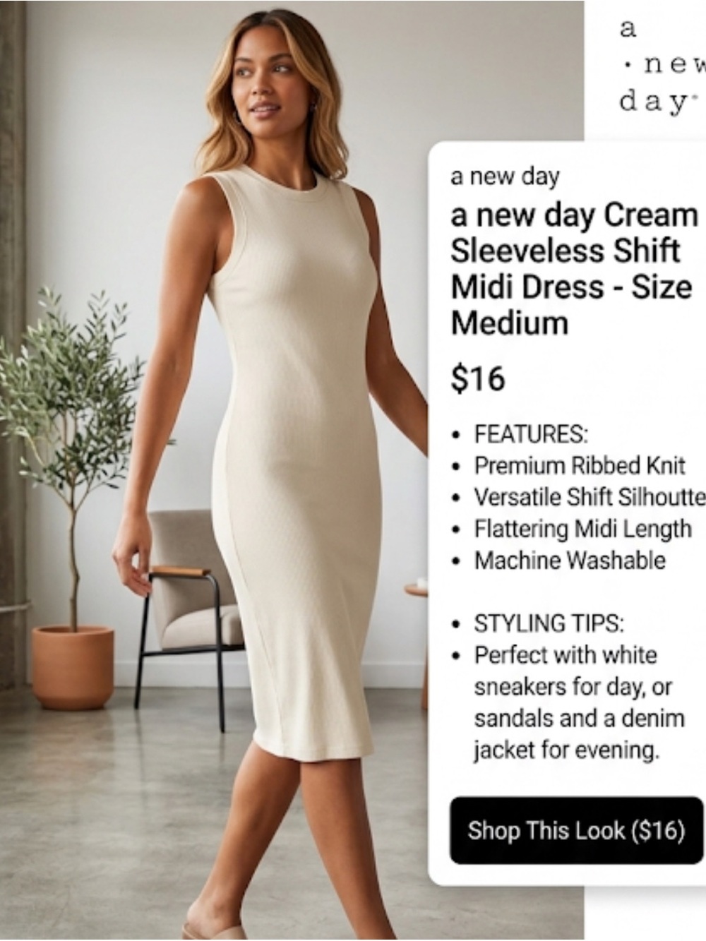 a new day Cream Sleeveless Shift Midi Dress